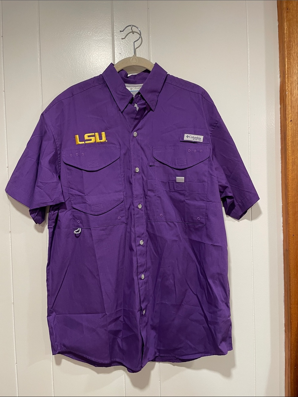 Columbia PFG LSU Short-Sleeve Button-Down Performance Shirt